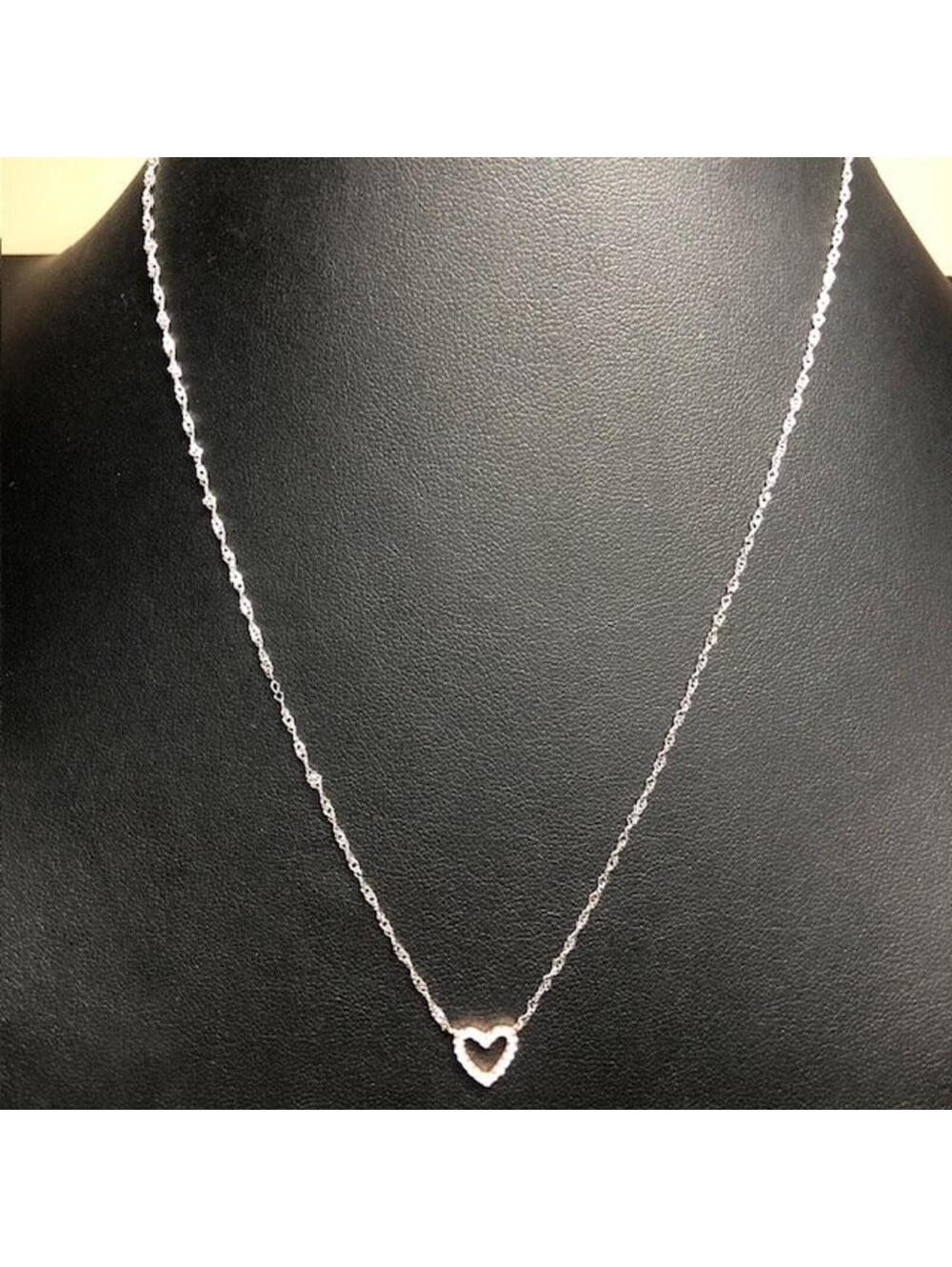 B2484 Heart Pendant Necklace Sterling Silver IBB 925 Pave CZ dainty 18"